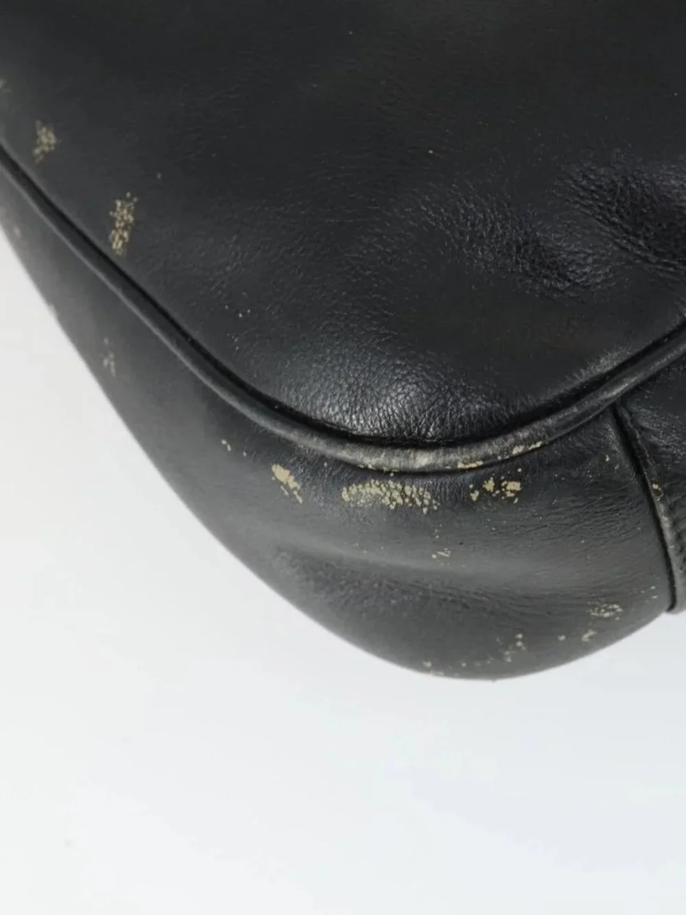 GUCCI Bamboo Hand Bag Leather Black Gold Auth 170494